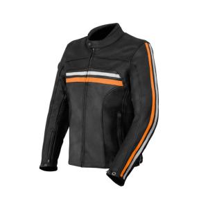 Blouson cuir homme moto route noir/orange Enfield  (homolgué CE) GASOLINE