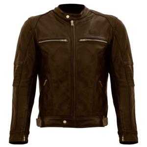 Blouson cuir homme moto route marron (homolgué CE) S.LINE