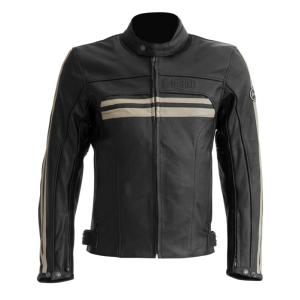 Blouson cuir homme moto route noir/blanc Enfield  (homolgué CE) GASOLINE